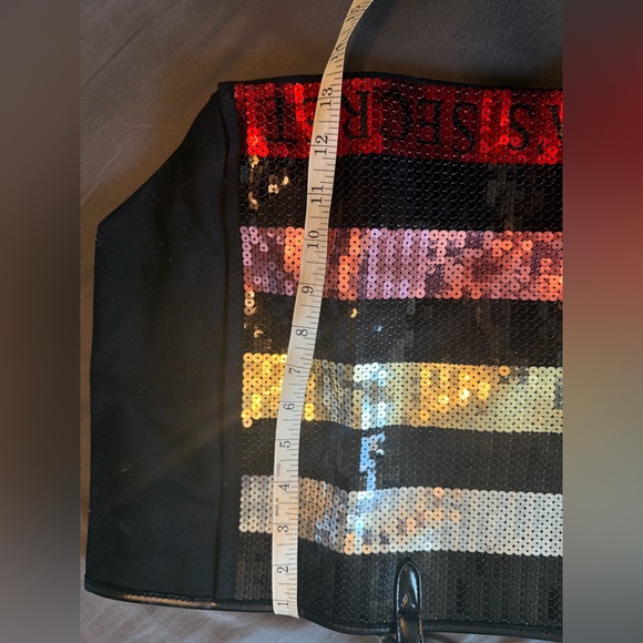 Victoria Secret Black Stripe Sequin Bling Weekender Beach Tote Bag 2017 11117941 - Picture 7 of 7